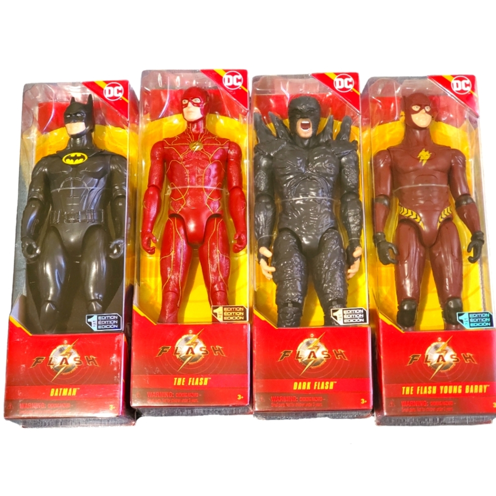 DC Comics Lot of 4 12" Action Figures Batman, Dark Flash, Flash, Barry